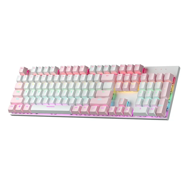 Wired Gaming Keyboard Type 104 Keys RGB Backlit Ergonomically Curved Quiet Desktop Computer Keyboard for Family Office Editing