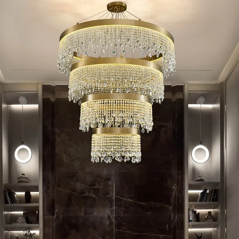 2023 Modern LED Clear Crystal Ceiling Chandeliers Luxury Living Dining Room Pendant Lamps Circle Hanging Light Lustre Home Decor