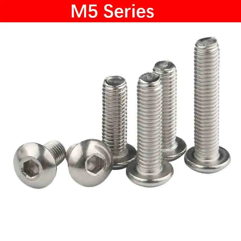 1-60pcs M5 M5*6/8/10/12/16/18/20-70mm Hex Socket Button Head Screws 304 Stainless Steel Mushroom Head Bolts