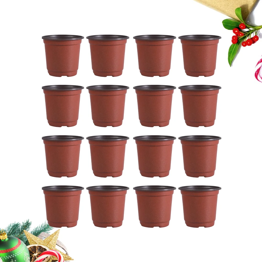 

30PCS Plastic Flowerpot Creative Breathable Flower Pot Succulents Flower Pot Basin Pot - Diameter 150mm (Brown, Random Bottom