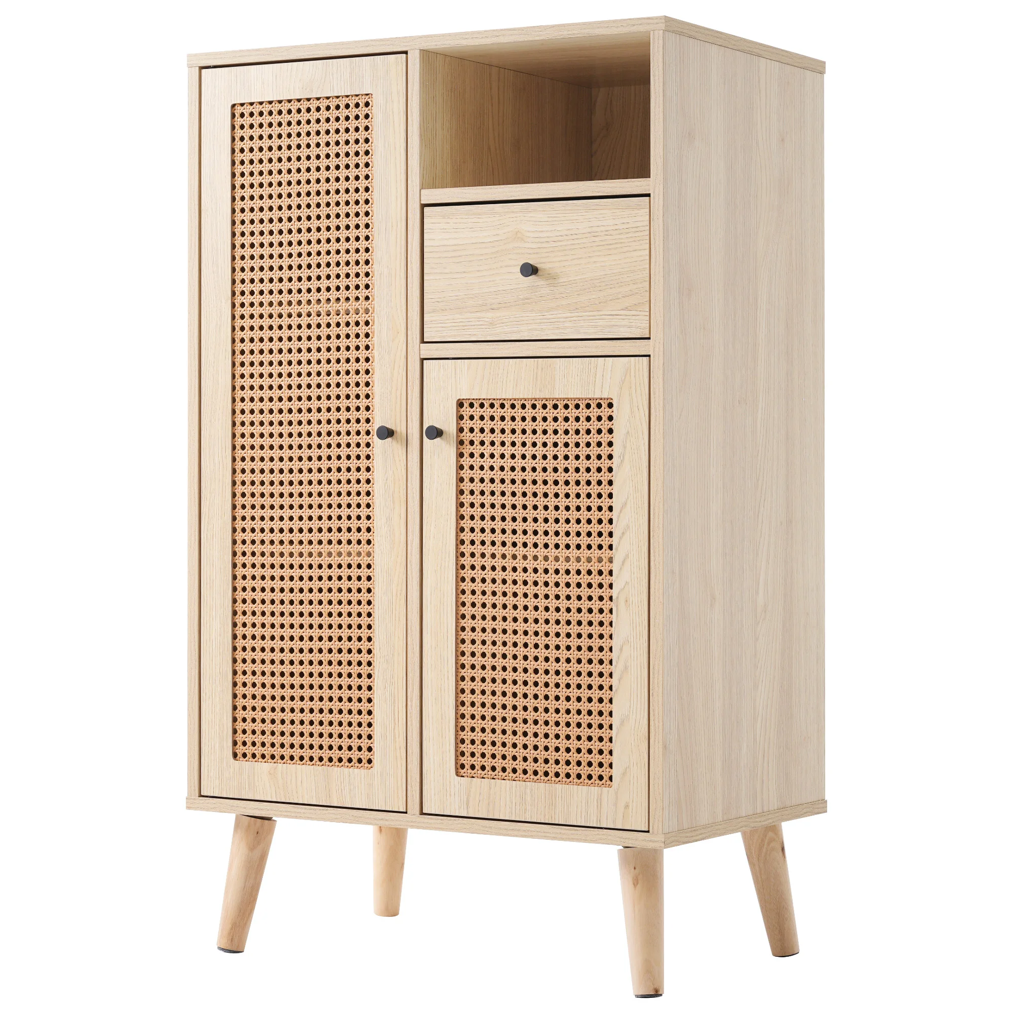 VSOGA Sideboard, Wood look, 2 rattan doors, 1 drawer, corner wardrobe, dresser, storage space, 60x40x101 cm