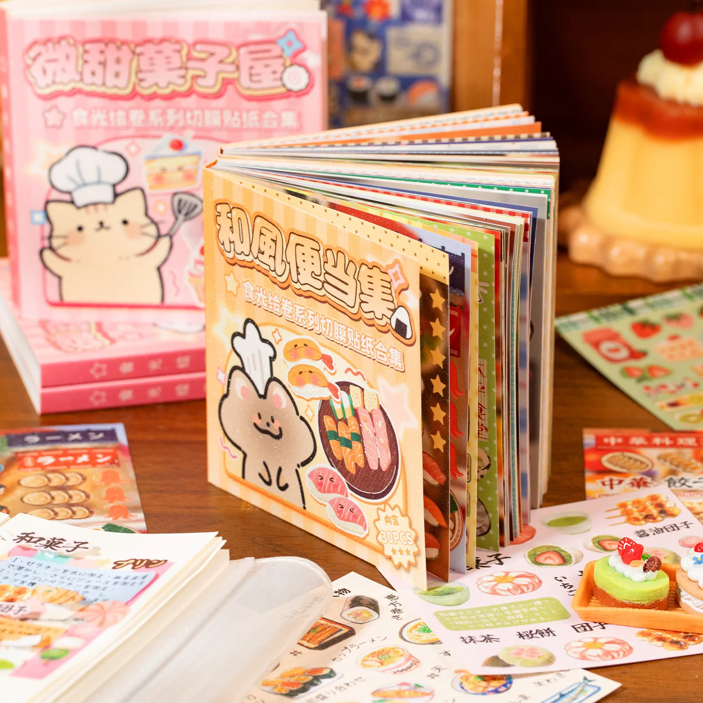 30pcs/1lot kawaii Stationery Sticker Food Light Painting Scroll junk journal Decorative Scrapbooking DIY Craft Sticker