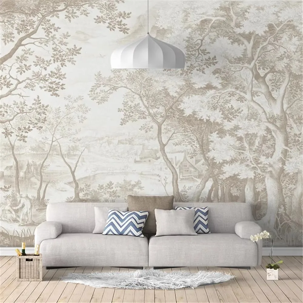 Custom Wallpaper 3D French Forest Landscape Mural Retro Hand Painted Rainforest Jungle Wallpaper for Living Room Bedroom Home