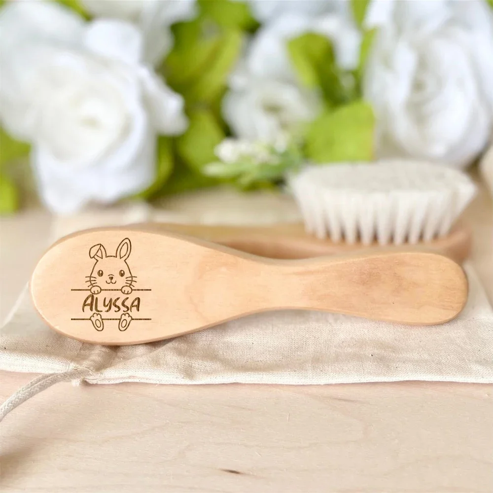 Personalized Baby Hairbrushes Custom Animal with Name Wooden Infant Hair Brush Ideal Birth/Baptism/Birthday Baby Shower Gifts