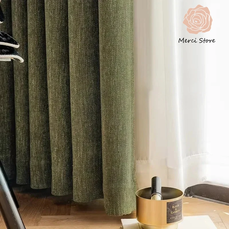 

Black Edge Blackout French Yarn-dyed Chenille Drapes Mid-century American Style Custom Curtains for Balcony Living Room Bedroom