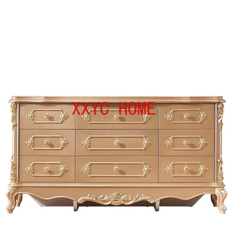 

European-Style Golden Bedroom Nine-Drawer Cabinet Storage Cabinet Luxury Light Luxury European Cloakroom Chest of Drawer