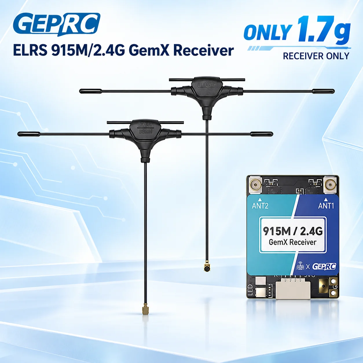 GEPRC GemX Receiver 915MHz 2.4GHz Dual Band ELRS Receiver for FPV Drone Dual LR1121 TCXO 100mW Telemetry Up to 1000Hz WiFi IPEX1