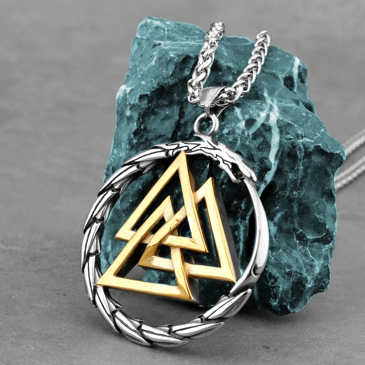

Viking Dragon Ouroboros Necklace Stainless Steel Men's Odin Valknut Symbol Amulet Pendant Necklace Biker Gift Jewelry Wholesale