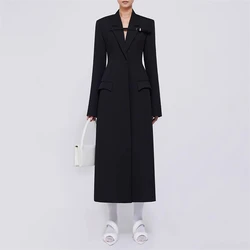 2024FW new women's fashion commuter lapel button design long windbreaker y2k high quality simple casual long suit jacket Traf