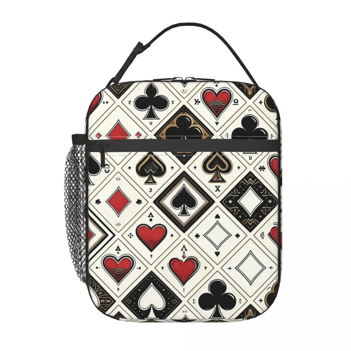 Casino Playing Card Symbols Diamond Heart Spade Clubs Insulated Lunch Bag for Women Children Food Boxes Thermal Lunch Box Tote