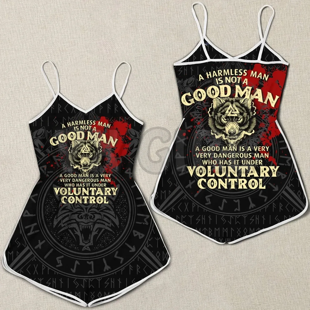 YX GIRL Viking Wolf Romper Wanita 3D Romper Cetak Seluruh Bagian Pakaian Bohemia Wanita Musim Panas