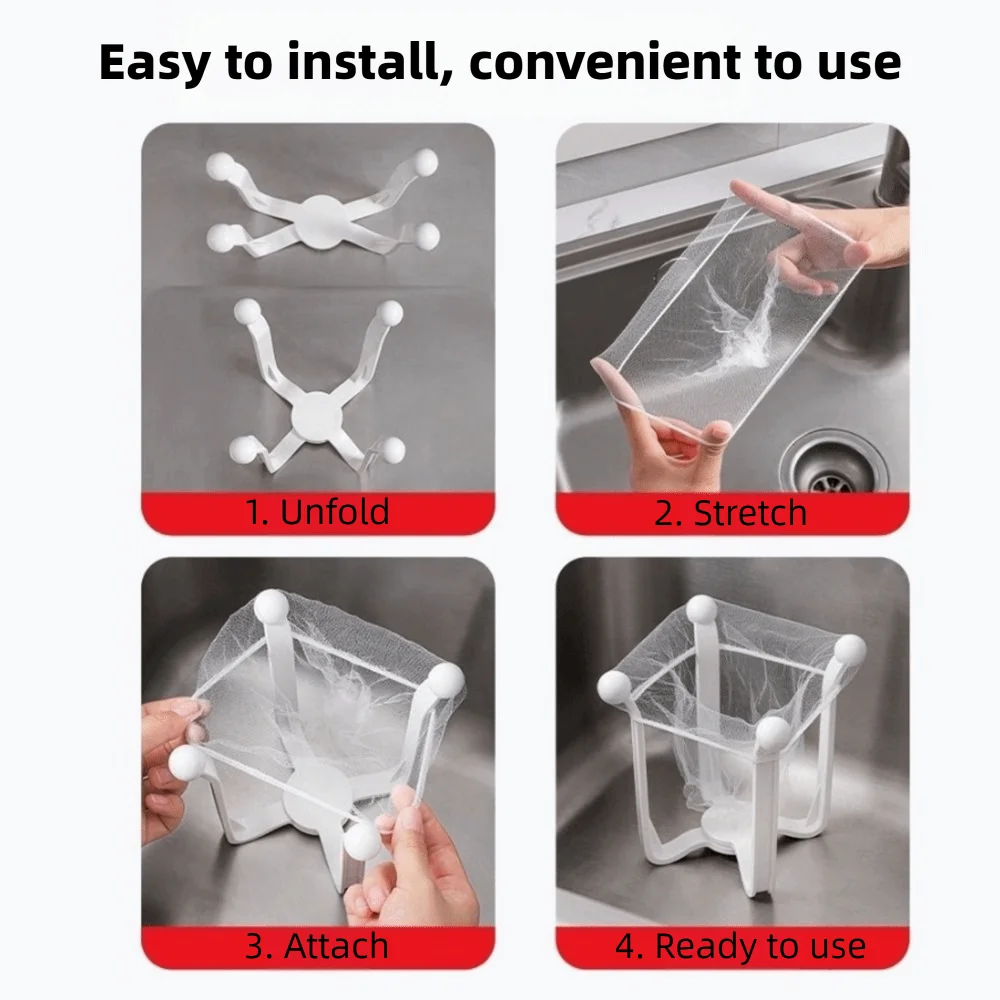Durable Folding Kitchen Sink Strainer Anti Clogging with Mesh Bags Sink Drain Rack Plastic Garbage Storage Rack Fruit Storage