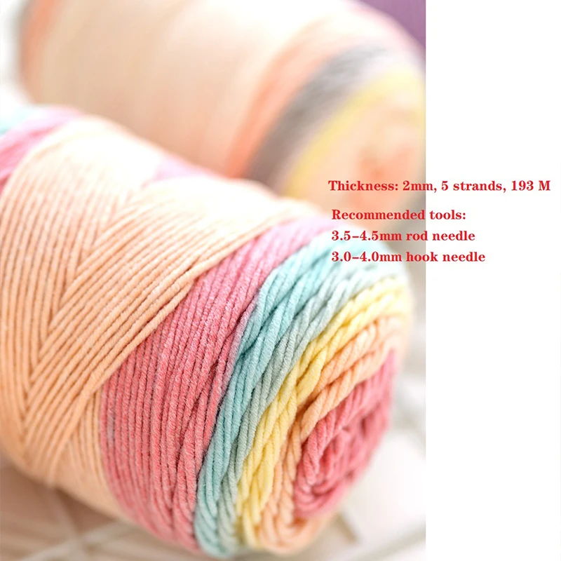 100g/Ball Rainbow Color Cotton Yarn Dyeing 5-strands Thick Wool Line DIY Knitting Crochet Sweater Scarf Cushion Blanket Thread