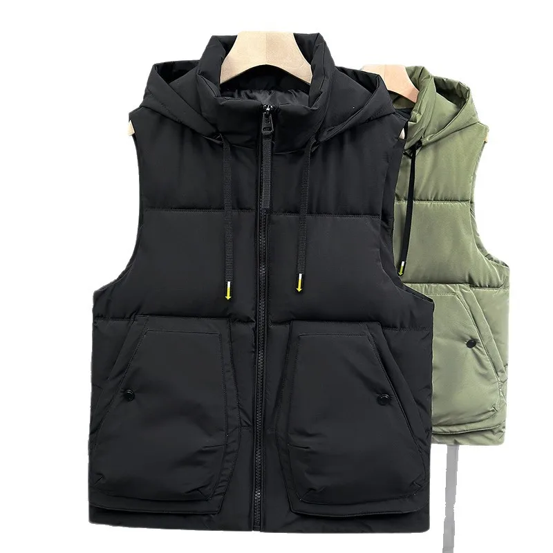 الرجال الشتاء مقنعين سترة الصلبة سميكة سترات جاكيت بلا إكمام الدافئة عادية موضة صدرية أبلى الرجال الملابس محب 5XL 2025 #5