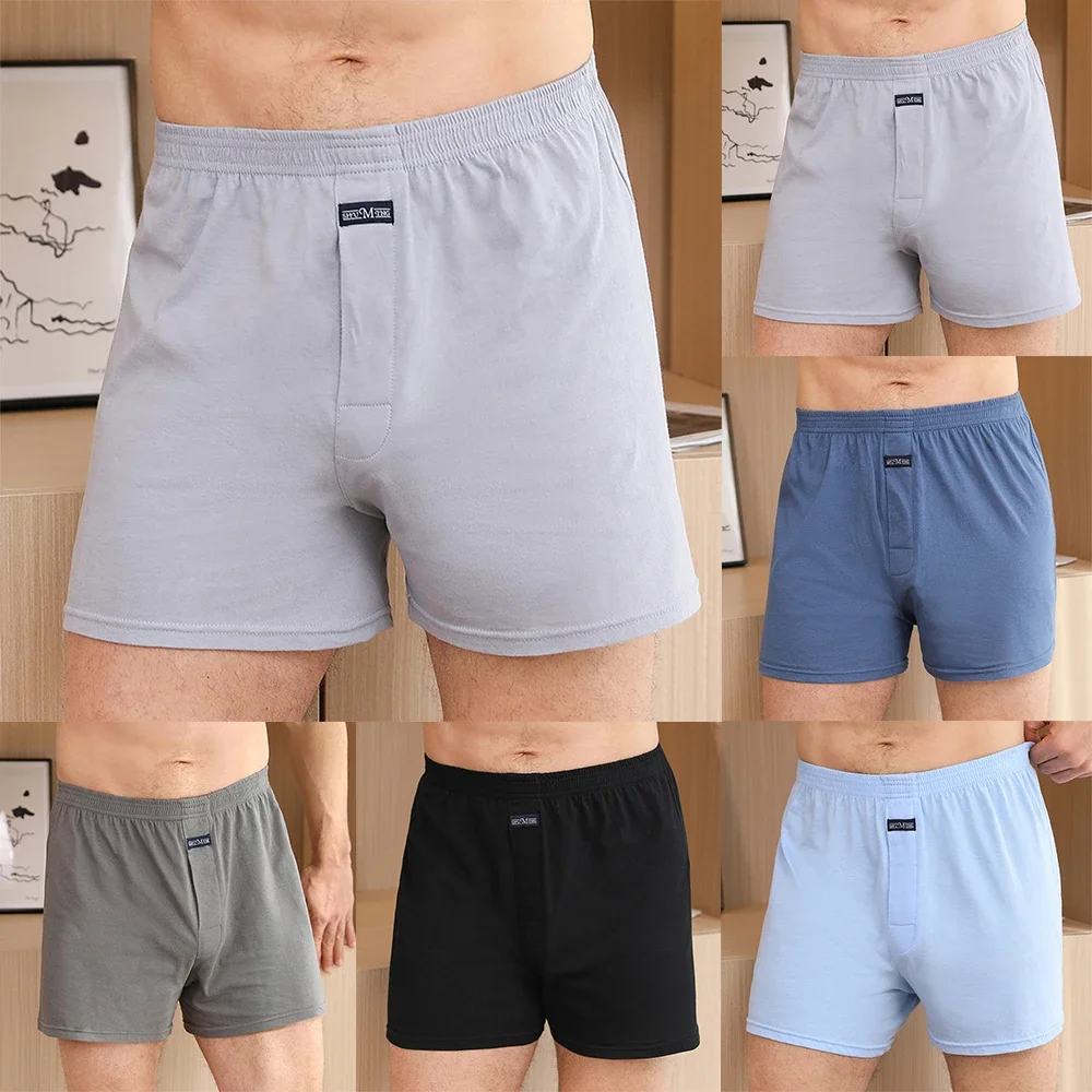 New Mens Shorts Rich Cotton Elasticated Pack Underwear Home Shorts Pure Cotton Home Loose Thin Breathable Men\'s Pajamas