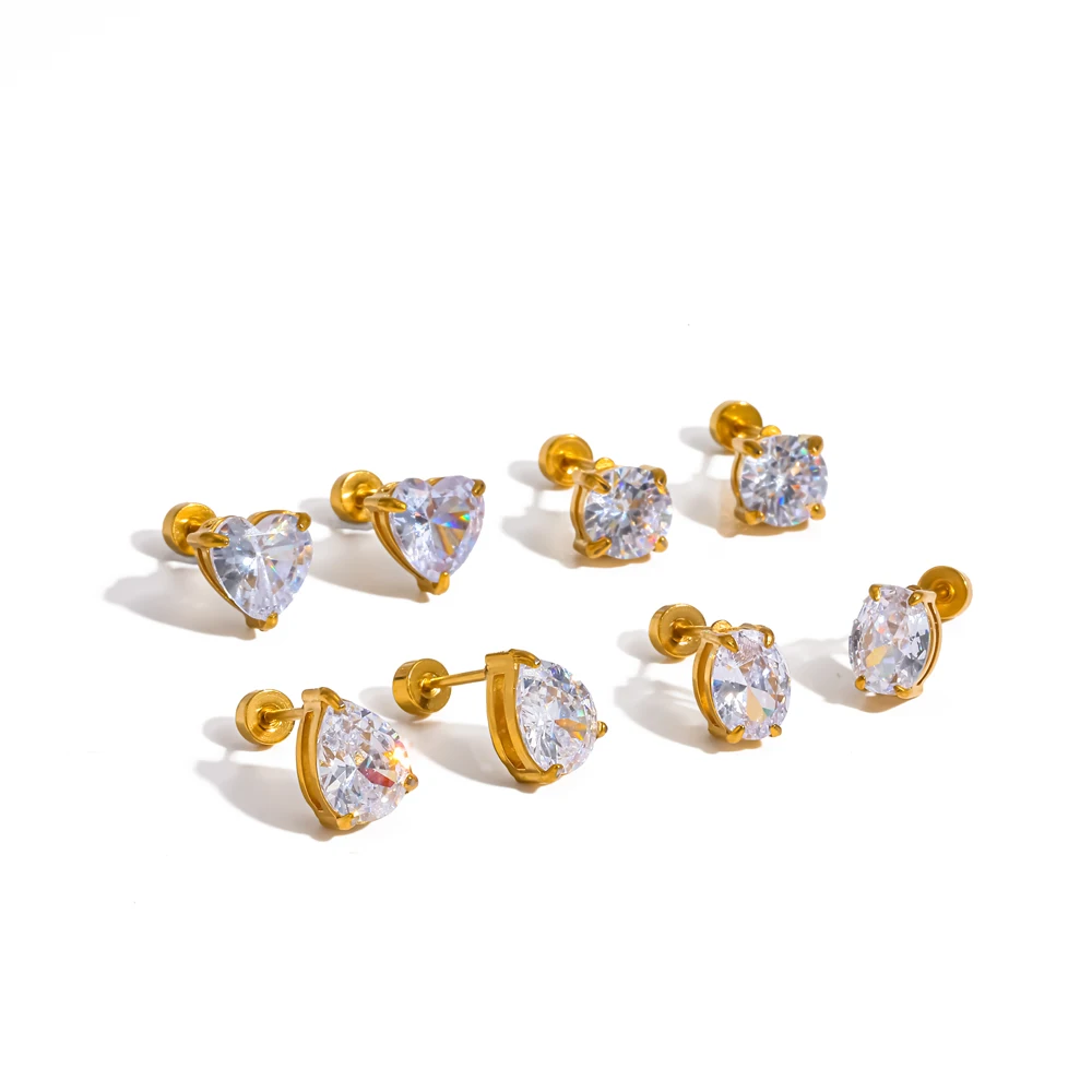 Women's Delicate Shiny Water Droplet Cubic Zirconia Earrings Stainless Steel Waterproof Daily Wear Jewelry for Girls