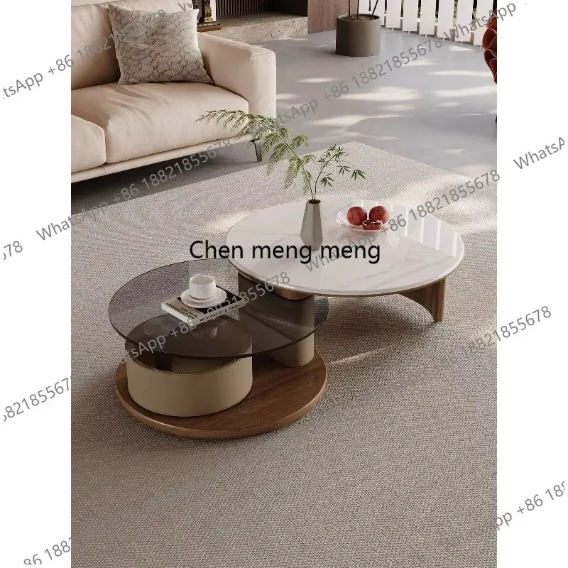 RR Ancient style rotating coffee table in the living room Household small glass Modern high-end round new retro