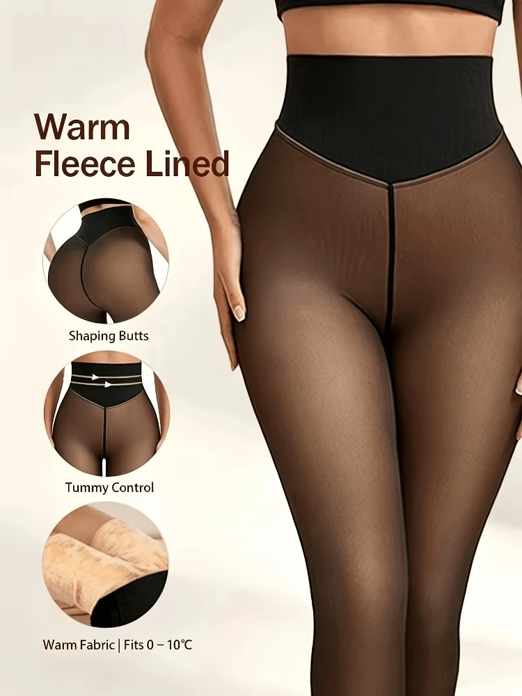1Pc Thermal Tights For Women Autumn Winter Warm Thick Fleece Lined Pantyhose High Waist Elastic Tummy Control Sheer Tights Socks