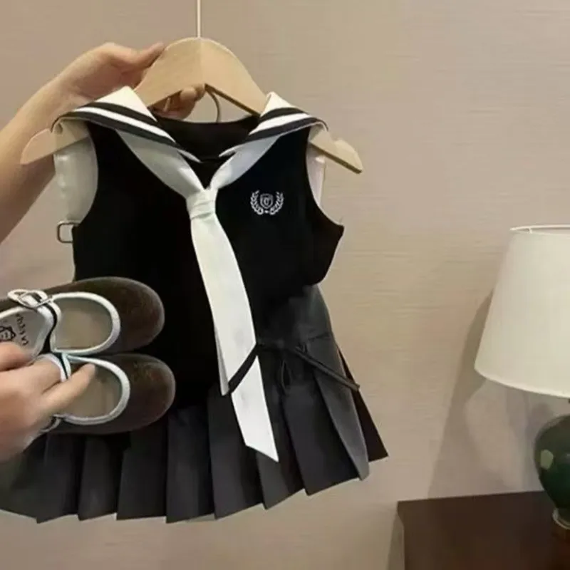 

Girls' Summer Outfit Set New Children's Korean Style Western-style Vest+skirt Two-piece Set Kids Outfits