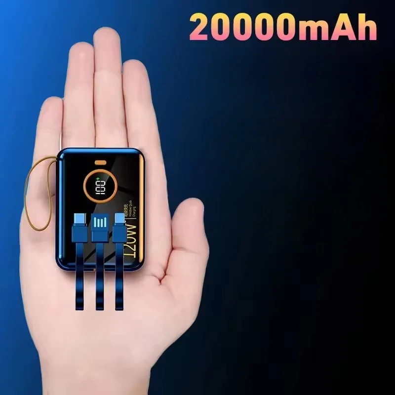 شاشة رقمية صغيرة بسعة 10000 مللي أمبير في الساعة 120 وات، شحن سريع للغاية مع كابل باور بانك مناسب لهاتف آيفون وشاومي وهواوي
