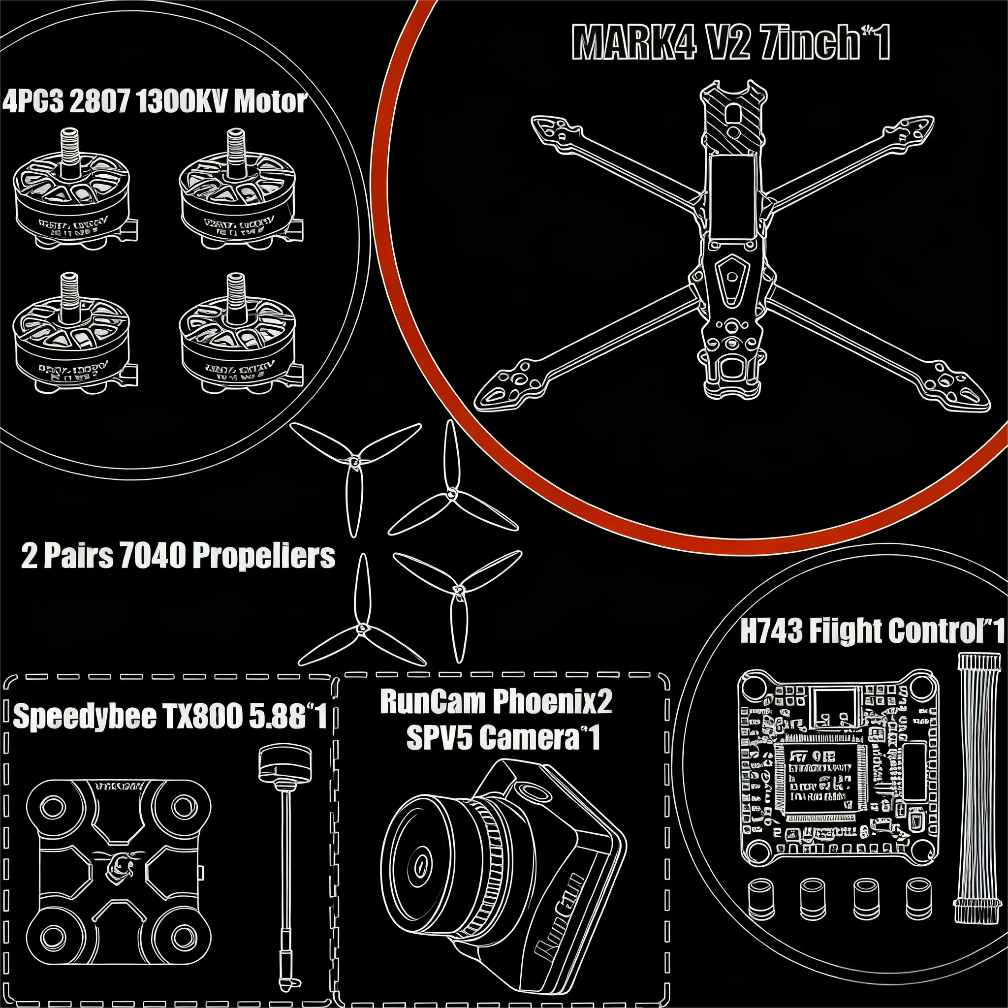 

BCUBE MARK4 V2 7inch H743 Flight Control rack drone FPV carbon fiber PV Racing Drone Quadcopter Freestyle