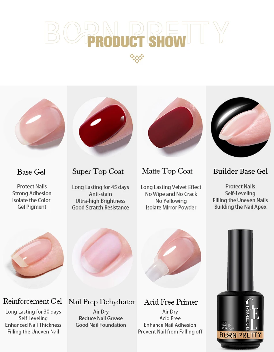 BORN PRETTY 15 ml Super Top Coat für Gel-Nagellack 45 Tage Verstärkungsgel Bulider Base Gel Langlebiger Gel-Lack zum Einweichen – Detail 3