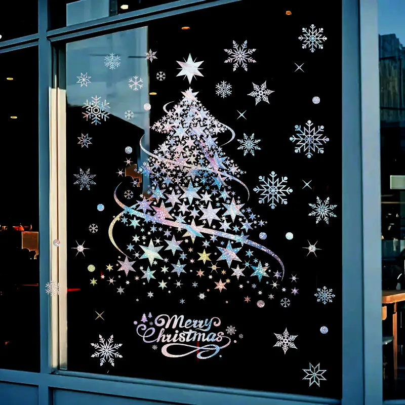 Christmas Stickers Gold Silver Tree Snowflake Decals Removable Window Wall Decoration