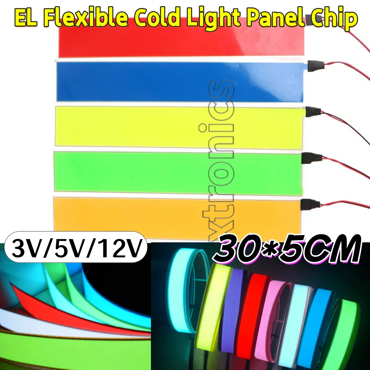 3V/5V/12V NEW EL Flexible Cold Light Panel Chip 30*5CM 360° Bending Environmental Source for DIY Luminous Frame Backlight Model