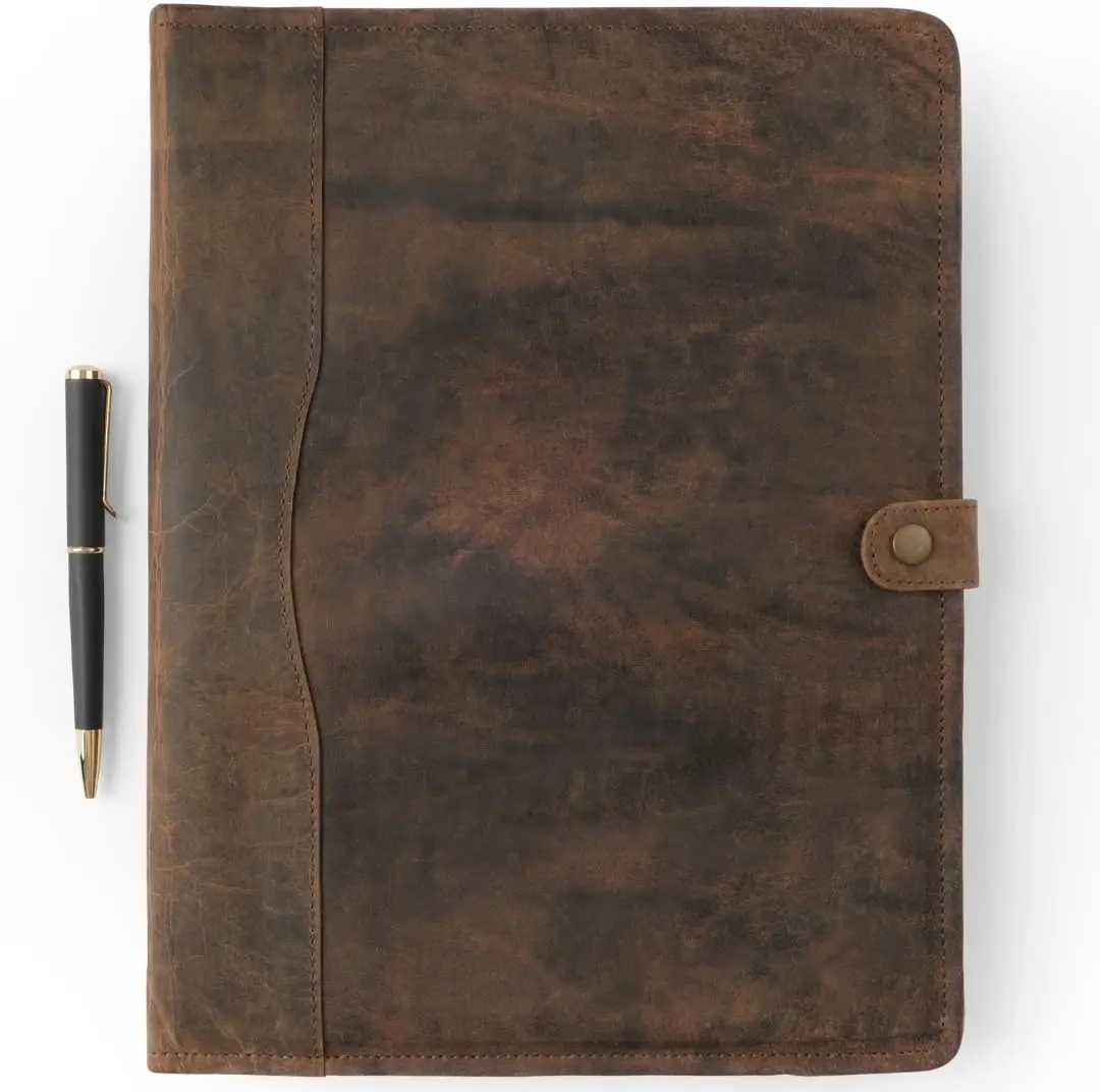 

Genuine Leather Portfolio, Padfolio with Pen, Business Binder for Men & Women, Resume Folder