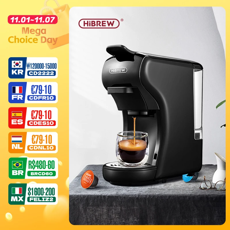 HiBREW Coffee Machine 19 Bar 4in1 Hot & Cold Multiple Capsule Espresso Cafetera Pod Coffee Maker Dolce Milk Nexpresso Powder H1A