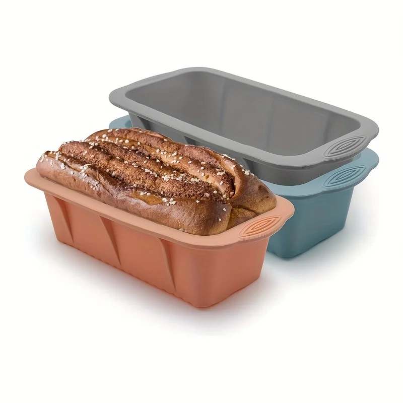 

3-Piece Silicone Bread Loaf Pans - Non-Stick, Easy Release Baking Molds For Homemade Cakes, Breads, Meatloaf & Quiche - Essentia
