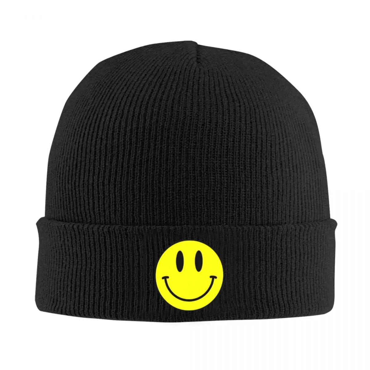 Slouchy Knitted Yarn Hat Acid House Smile Face Fashionable and Warm Beanie for Cold Weather and Urban Style