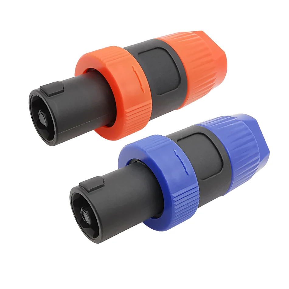 2Pcs NL4FC 4 Pole Speaker Audio Male Plug Connector 4 Pin Audio Plug Cable Solderless Adapter Blue Orange