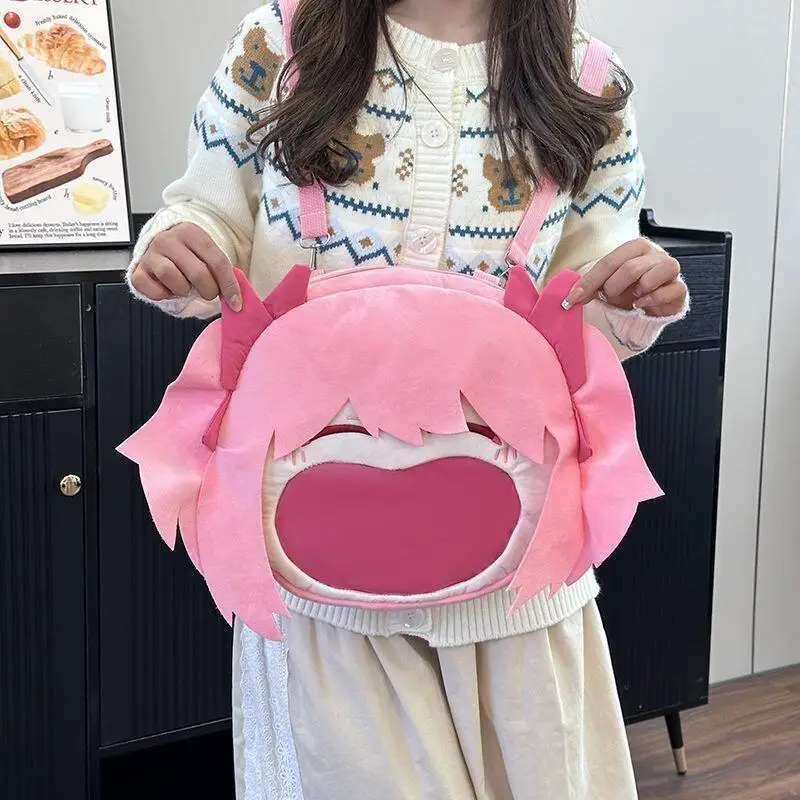 35Cm Puella Magi Madoka Magica Kaname Madoka Facial Embroidery Plush Transparent Zipper Backpack Visit Comic Con Birthdays Gifts