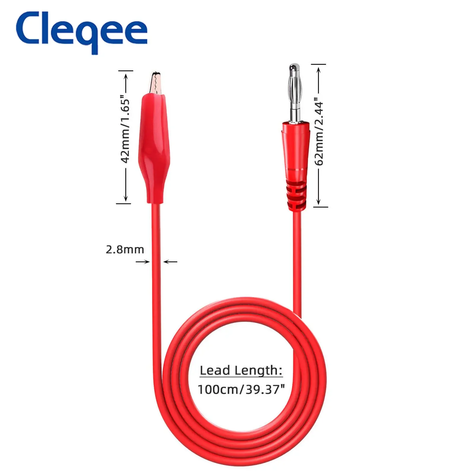 Cleqee P1042 5pcs 4mm Banana Plug to Alligator Clip Multimeter Test Leads Red Copper Crocodile Clamp 100cm Electrical Cable