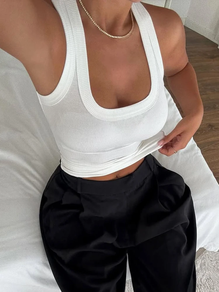 LIinar 2026 Summer Knitted Vest Sexy Slim Square-neck Sleeveless Women's Sports Yoga Tank Solid Top