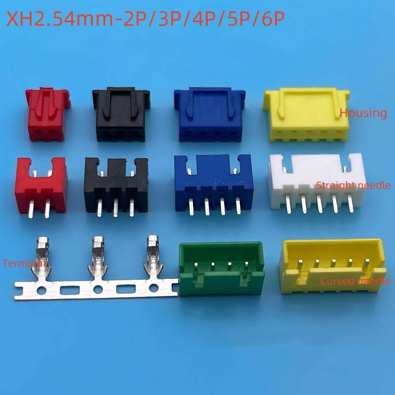 100pcs/lot Xh2.54-2p/3p/4p Rubber / Straight Needle / Curved Needle Color Red Black Yellow Green Blue Xh 2.54mm Plug Socket