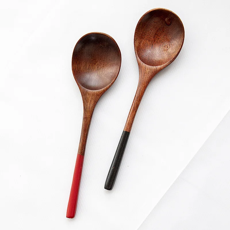 2Pcs Wooden Spoon Small Dessert Spoon Kids Rice Soup Spoon Tableware Long Wood Teaspoon Honey Coffee Drink Stirrer Mixing
