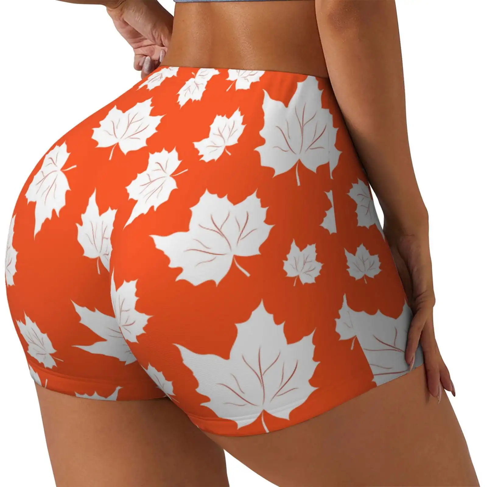 Bright Autumn Leaves Charm Print Workout Shorts for Women Soft Smooth Gym Yoga Scrunch Active Tennis