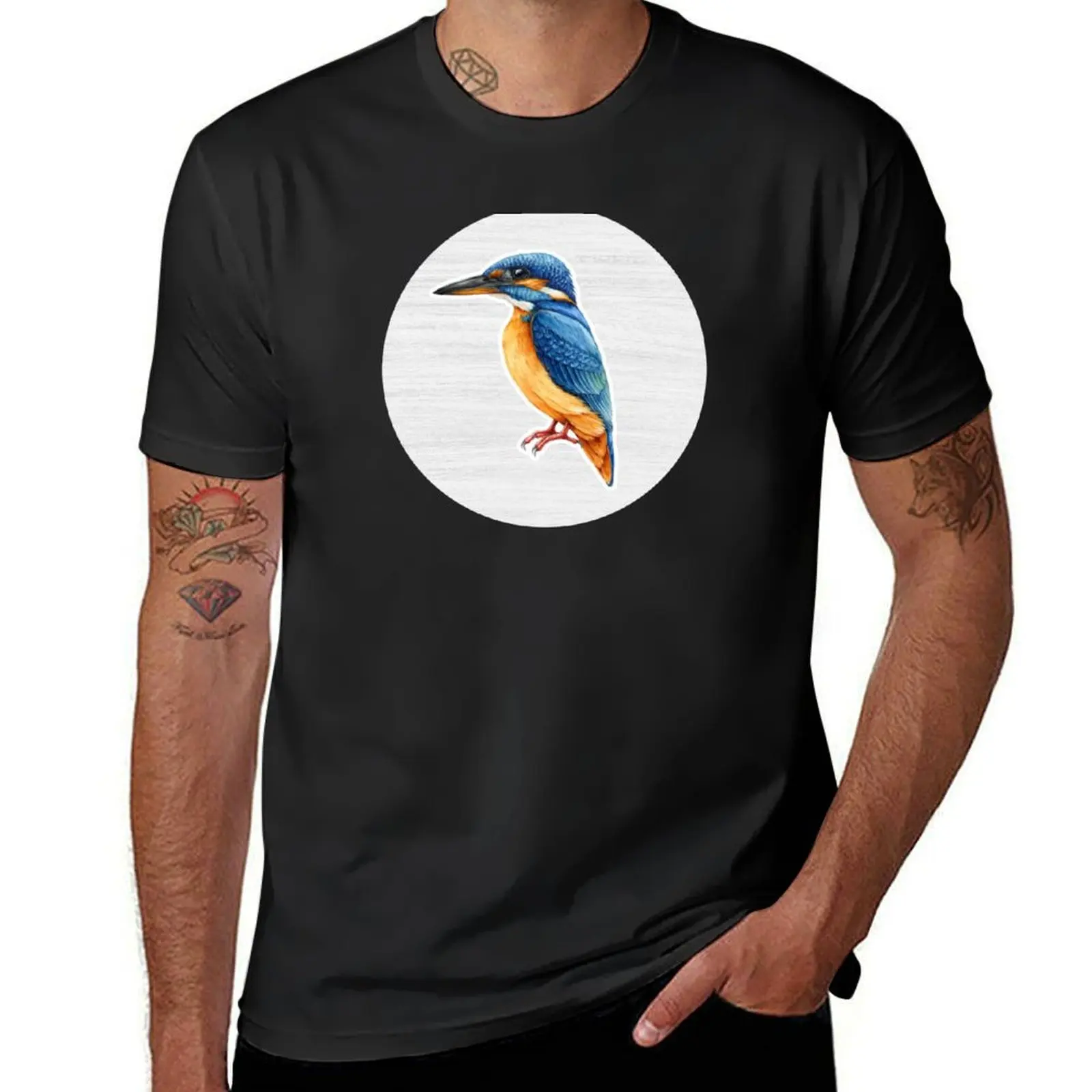 Kingfisher Watercolor Drawing T-Shirt heavyweights Short sleeve tee men workout shirt