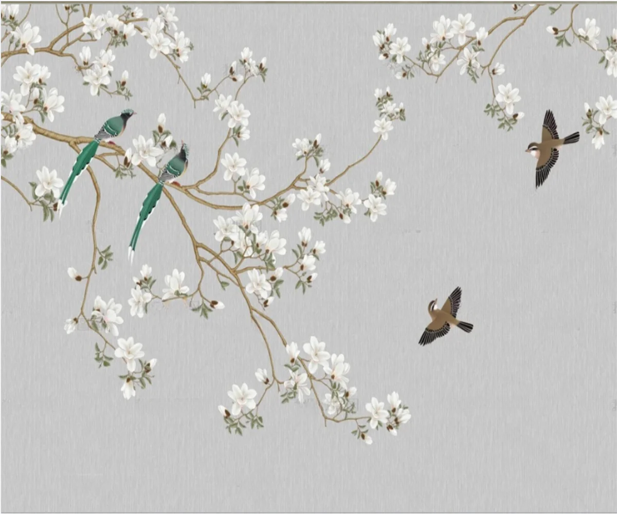 HD Custom Hand-Painted 3D Magnolia Bird Wall Mural - Living Room Bedroom TV Background Home Decoration Personalized 3d Wallpaper