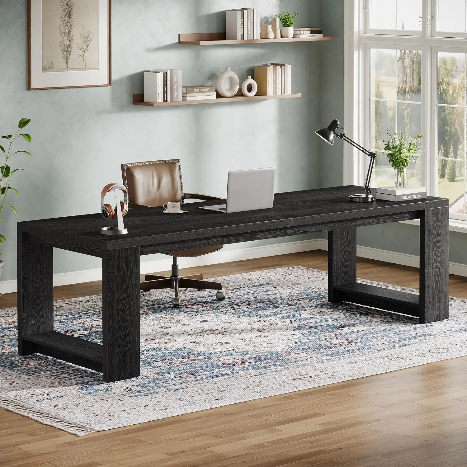 Two-Person Executive Office Desk, Double Computer Writing Table For Home Office & Conference Room, 86.6