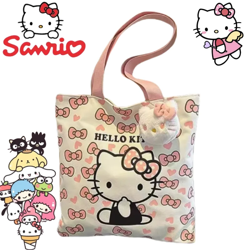 

Сумка MINISO Sanrio HelloKitty через плечо для домашнего хранения, Офисная Сумка-тоут, рюкзак для макияжа для студентов, праздничные подарки