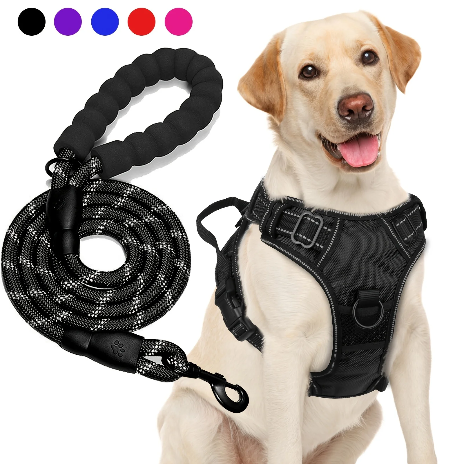 Reflective ComfortFit Dog Harness - Highly , Gentle No-Pull Design, Easy Control, Heavy-Duty Leash, Adjustable Fit - Suitable fo