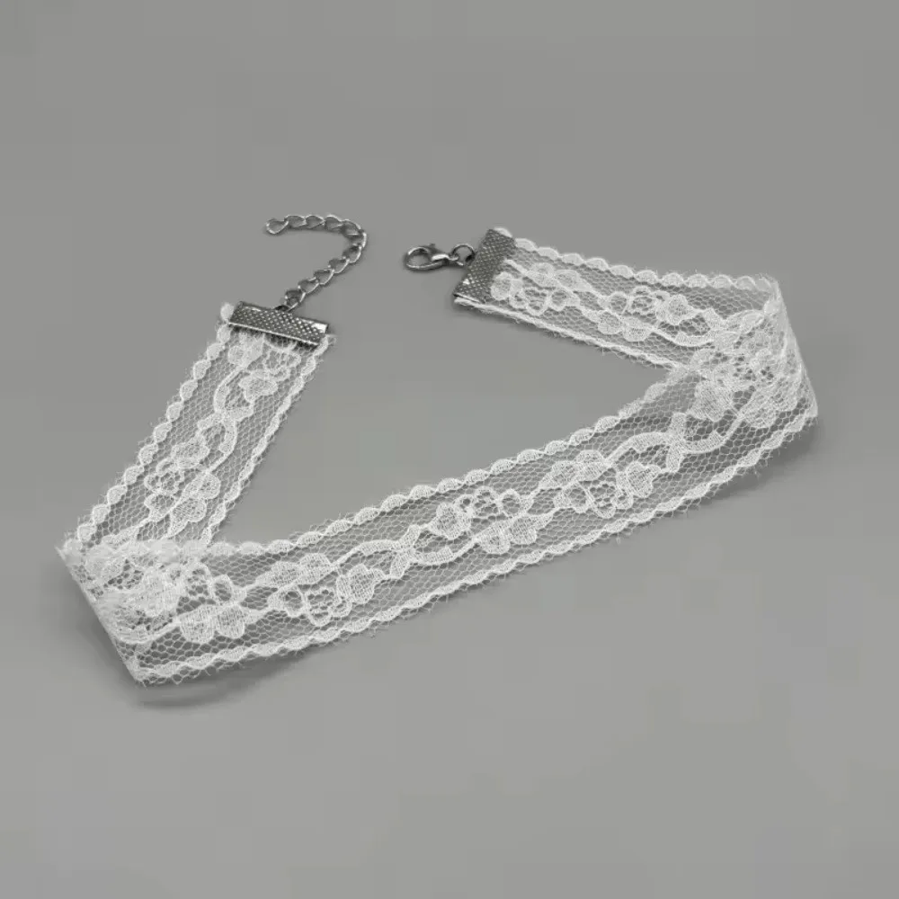Black White Color Lace Flower Necklace Lace Material Short Length Gothic Choker Necklace Adjustable Fit Lightweight
