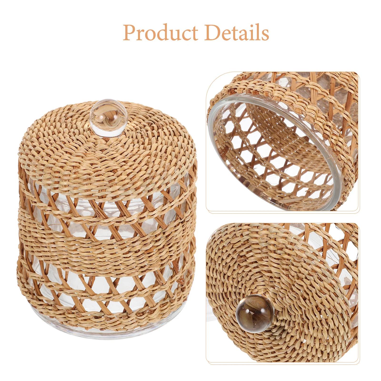 

Glass Dome Cover Transparent Rattan Wrapped Windproof Protective Cloche For Home Decor Living Room Bedroom Desktop