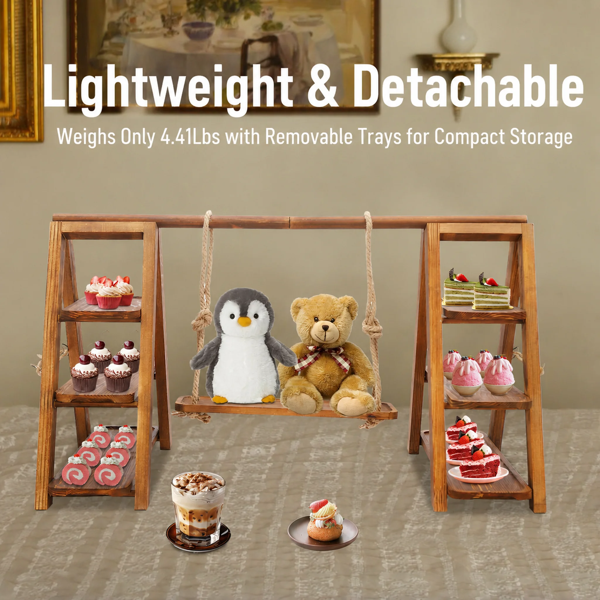 3 Tier Wooden Serving Tray, Wood Dessert Stand, Multi Layer Cupcake Display Rack For Wedding, Party And Home Food Presentation