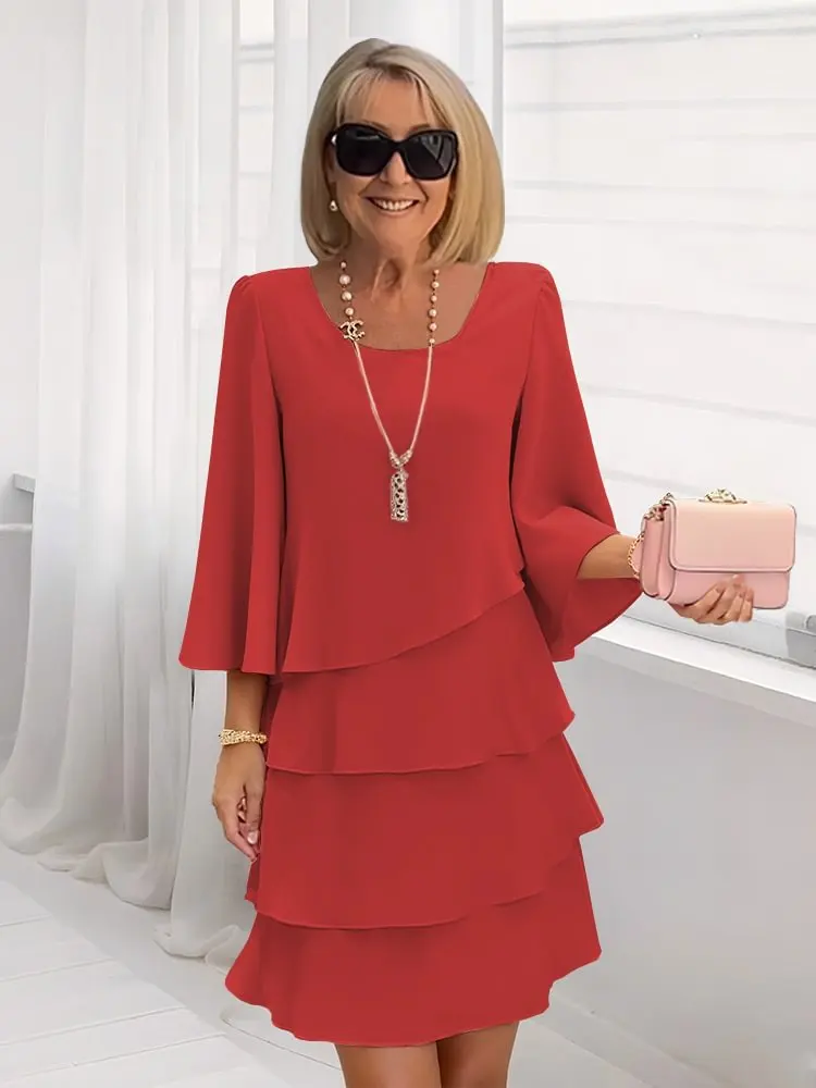 2025 nova primavera verão moda temperamento solto fino em torno do pescoço multi camada bolo saia feminina cáqui vermelho rosa azul marinho opções