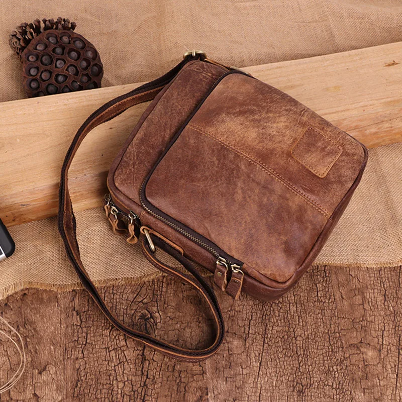 카드 슬롯이있는 정품 암소 가죽 가슴 가방 멀티 포켓 기능성 크로스 바디 숄더 백 내구성 일일 여행 지갑 남성용