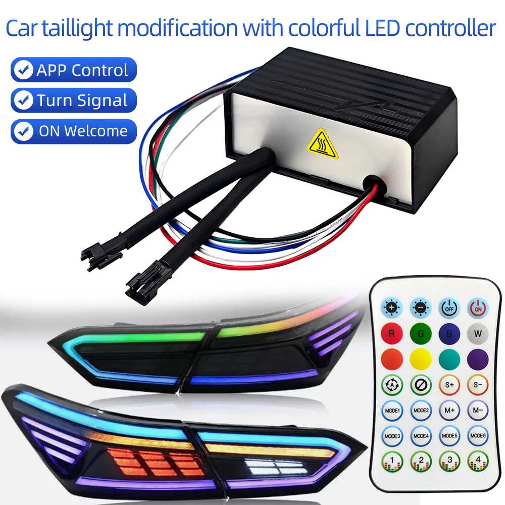 Car Flow Light Turn Signal WS2815 Taillight Modification with Colorful LED Strip Controller 12V Welcome Light When Turned ON